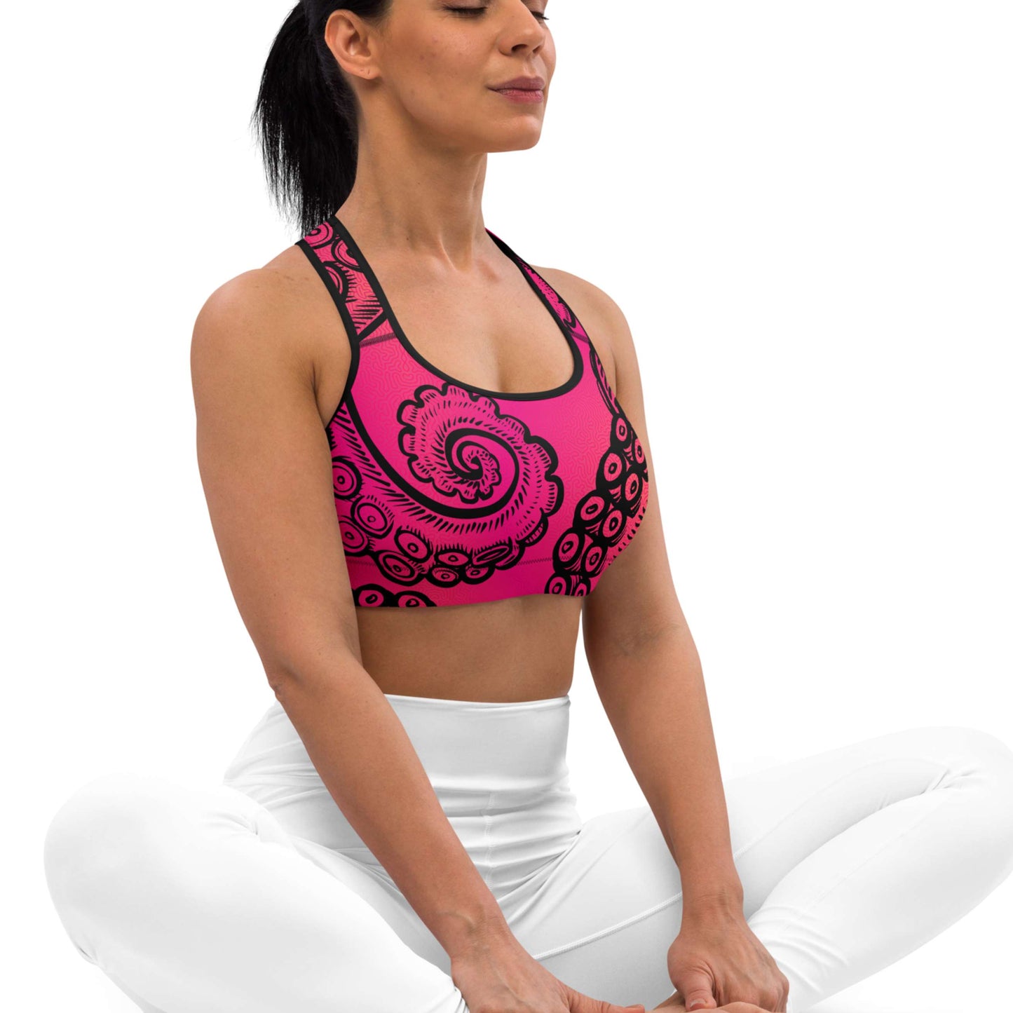Tentacle Twist: Racerback Swim Bra in Pink Sunset