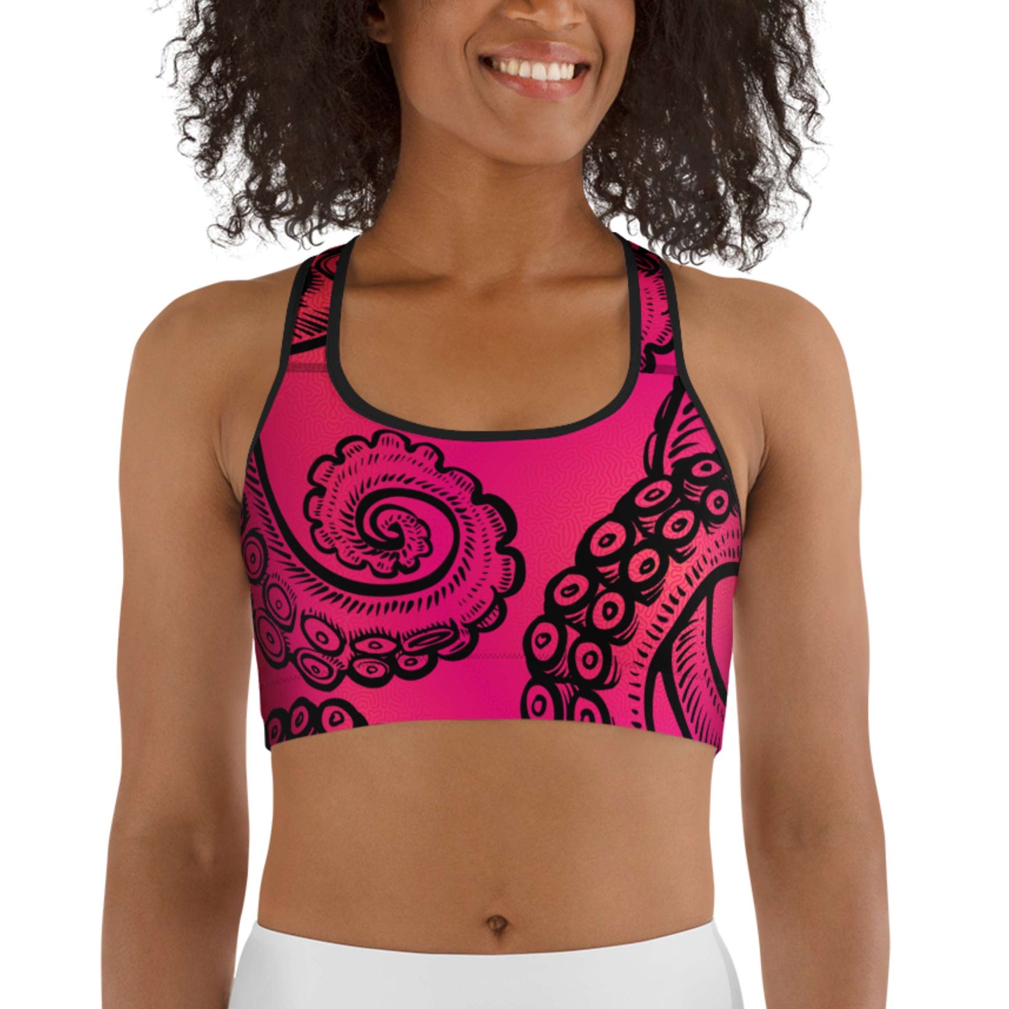 Tentacle Twist: Racerback Swim Bra in Pink Sunset