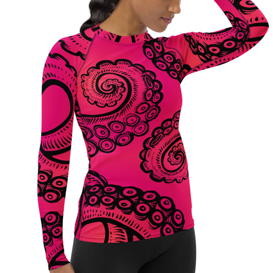 Tentacle Twist Pink Octopus Women's Rash Guard Top