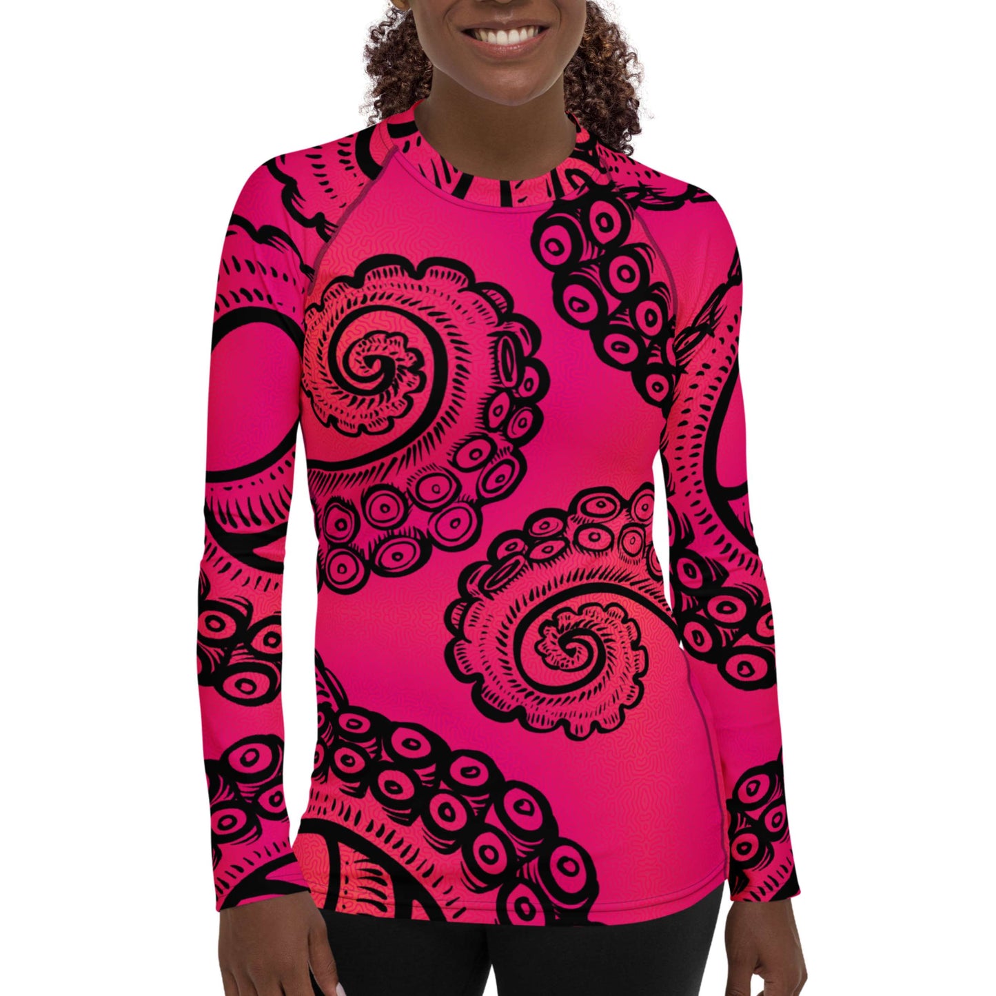 Tentacle Twist: Pink Octopus Women's Rash Guard Top