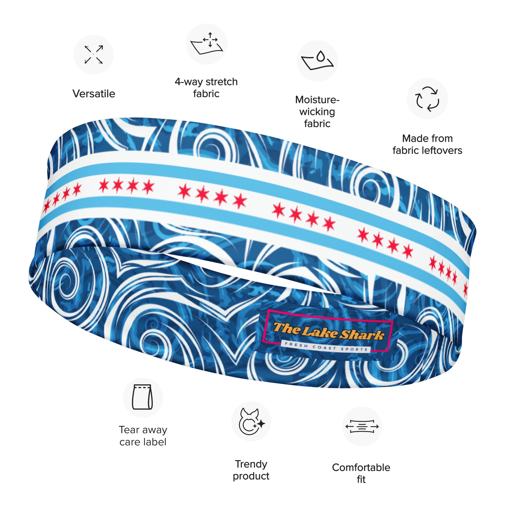 Chicago Local Blues Midwest Dive Headband for Scuba Diving Hair SUP Snorkel Sun Protection Made in the USA