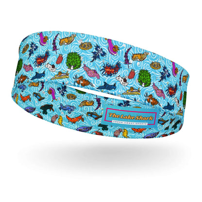 Nudibranch Sea Slugs Tropical Sea Blue Headband for Scuba Diving Hair SUP Snorkel Sun Protection Made in the USA