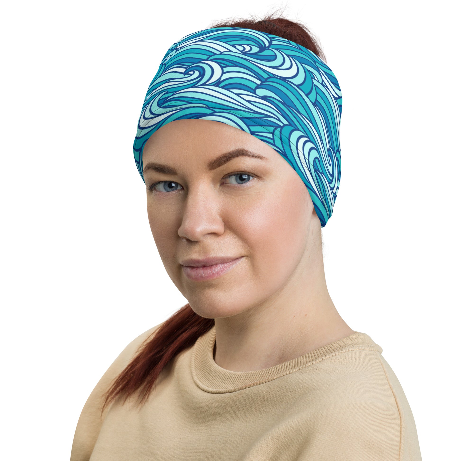 Sea Swirl Waves Graphic Design Gaiter Buff for Scuba Diving Hair Sun Protection SUP by The Lake Shark 