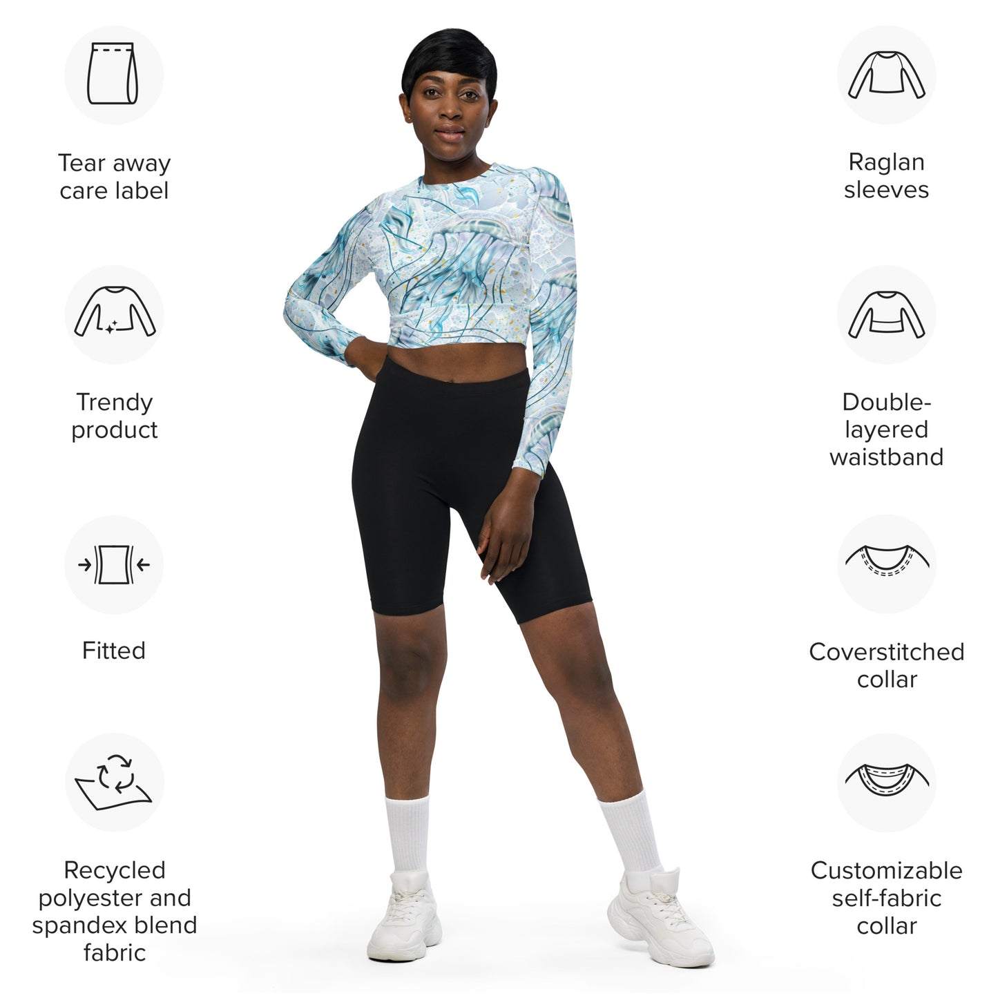 Jellyfish Mist: Crop-Top Rashguard (XXS-6XL)